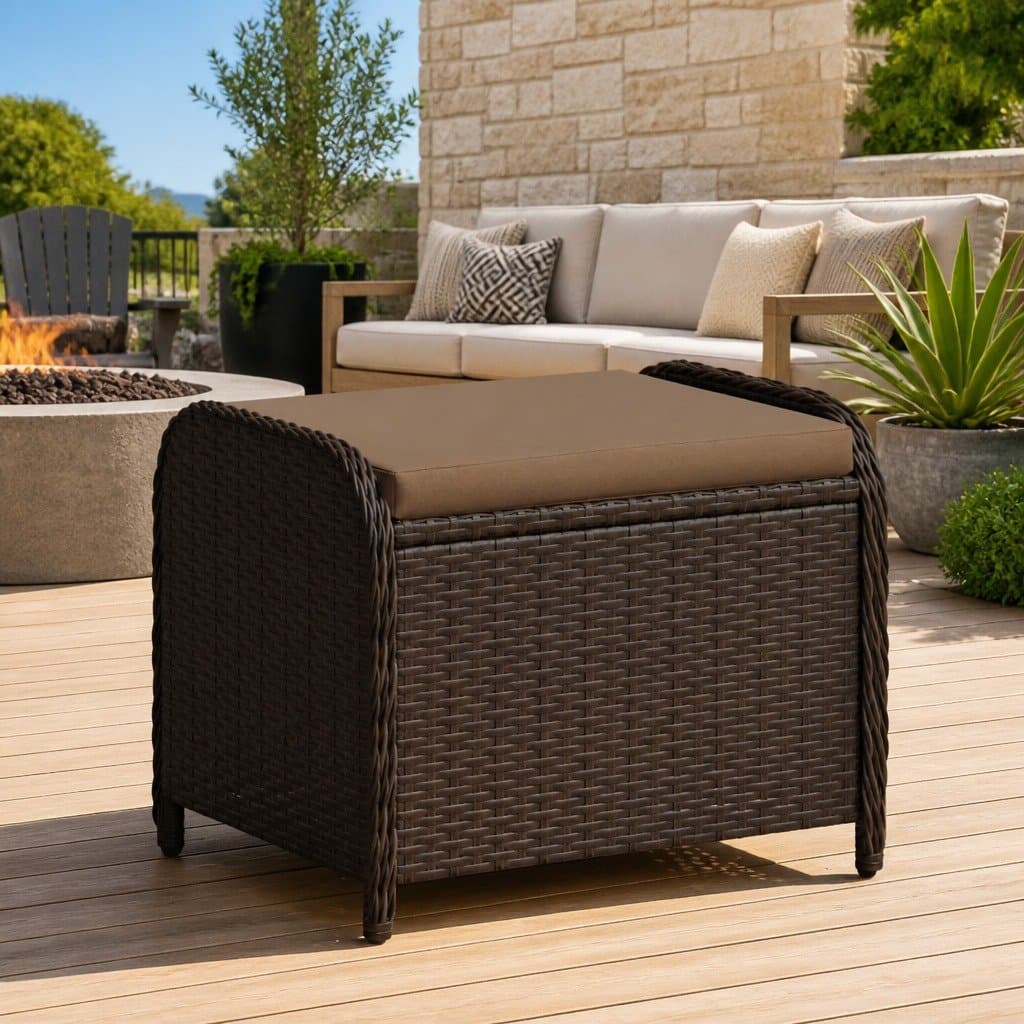 Brown Garden Stool with Cushion for Outdoor Use