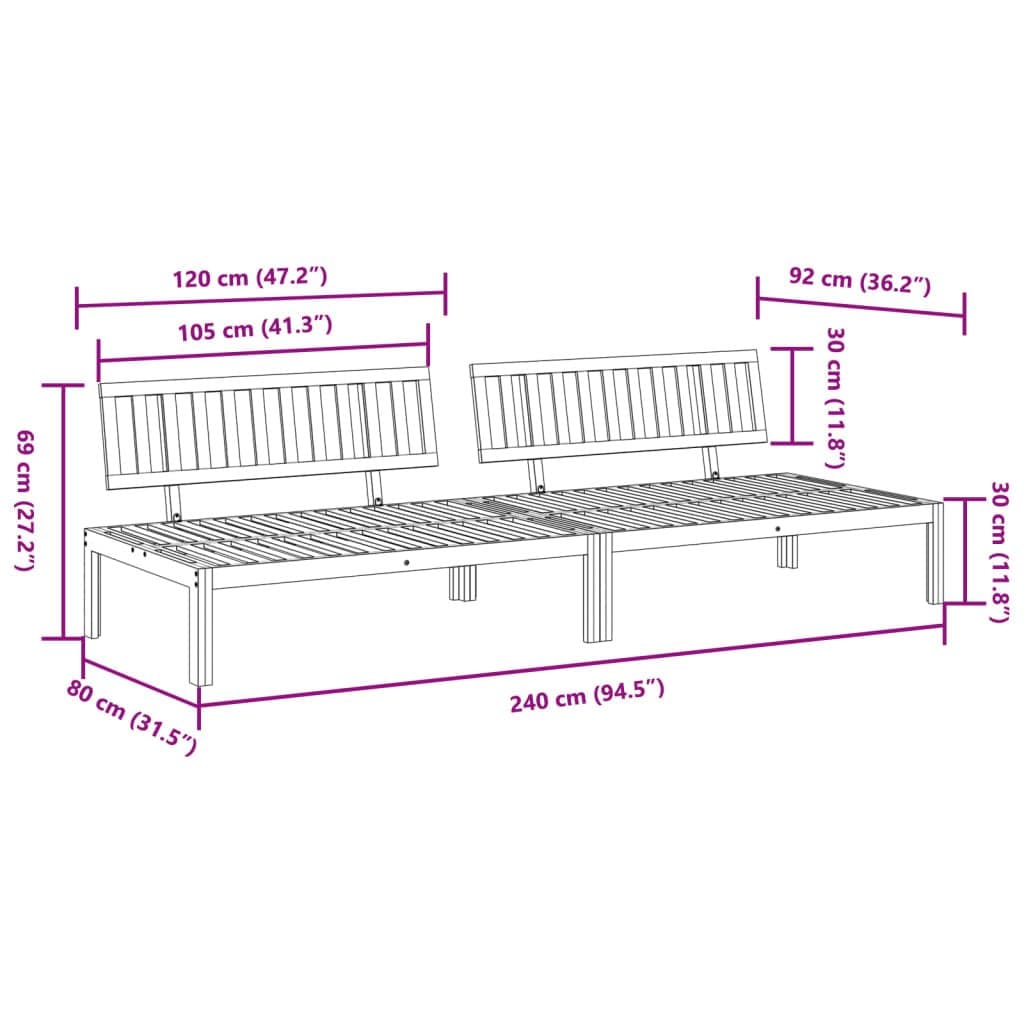 Outdoor Sectional Sofa Middle Unit Garden Pallet 2 pcs Solid Acacia Wood Brown
