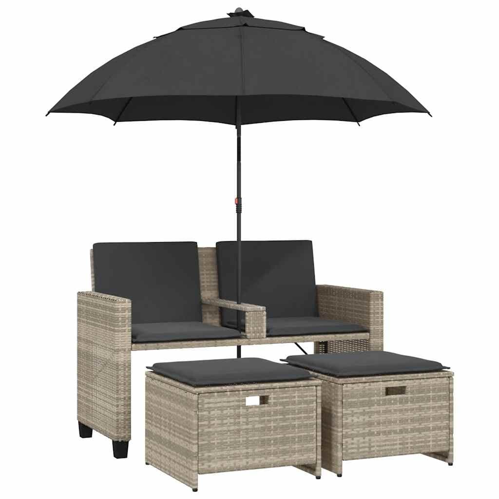 2-Seater Garden Sofa Set with Parasol and Footstools