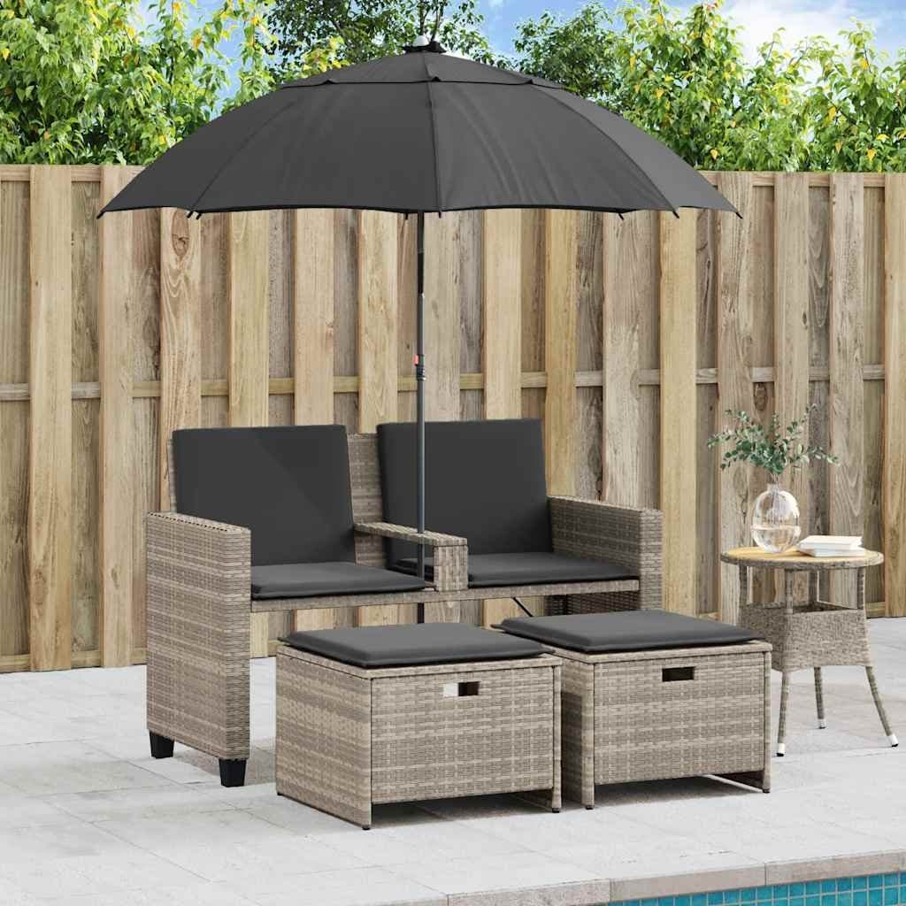 2-Seater Garden Sofa Set with Parasol and Footstools
