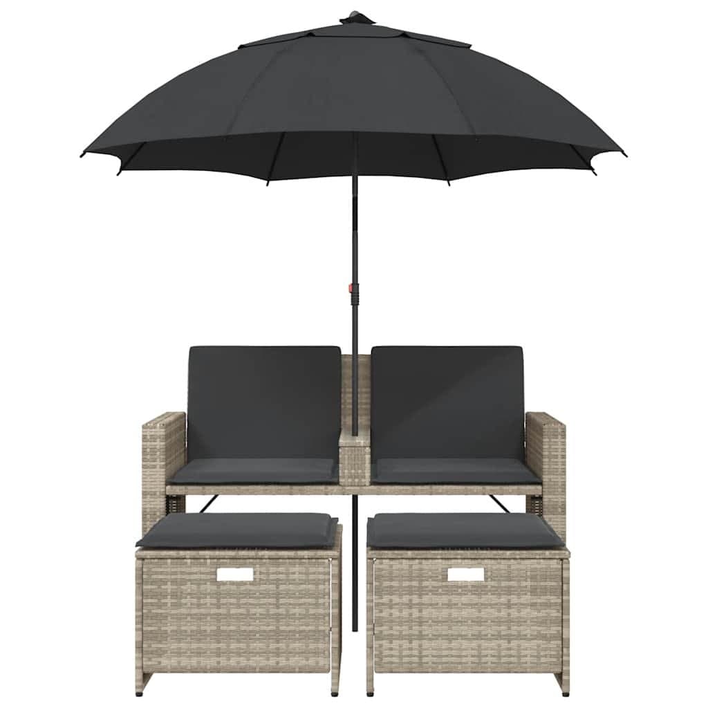 2-Seater Garden Sofa Set with Parasol and Footstools