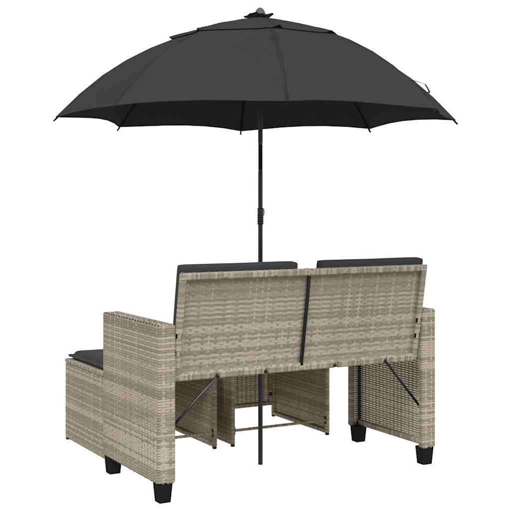 2-Seater Garden Sofa Set with Parasol and Footstools