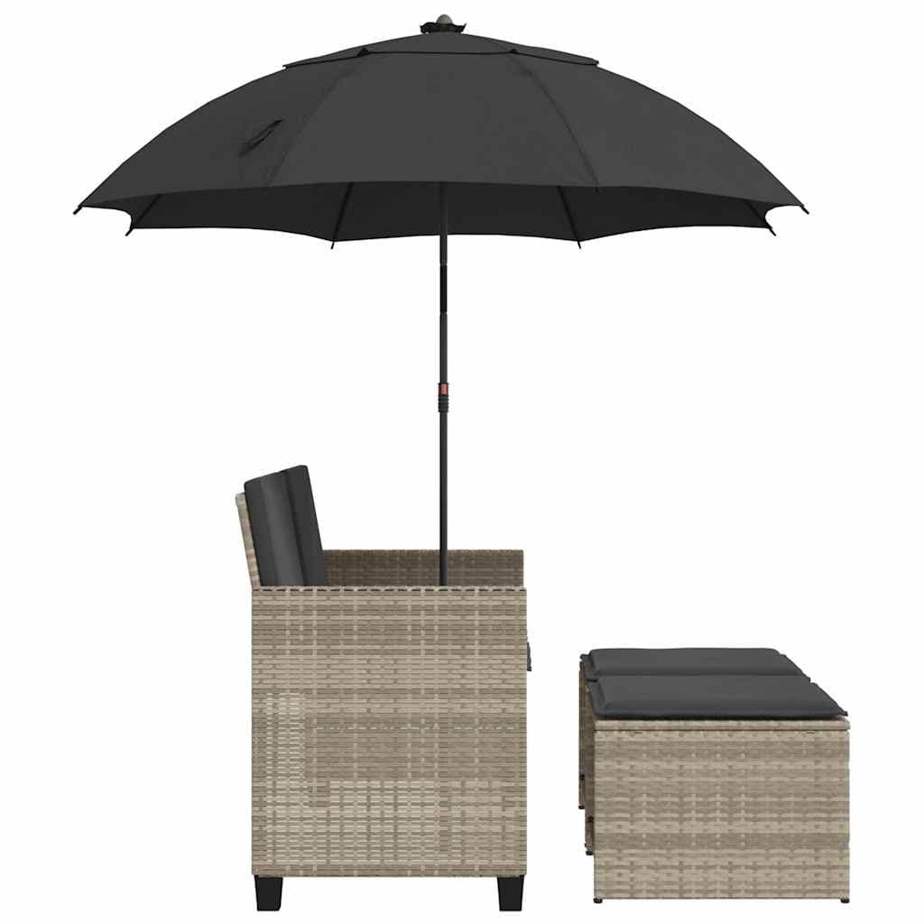 2-Seater Garden Sofa Set with Parasol and Footstools