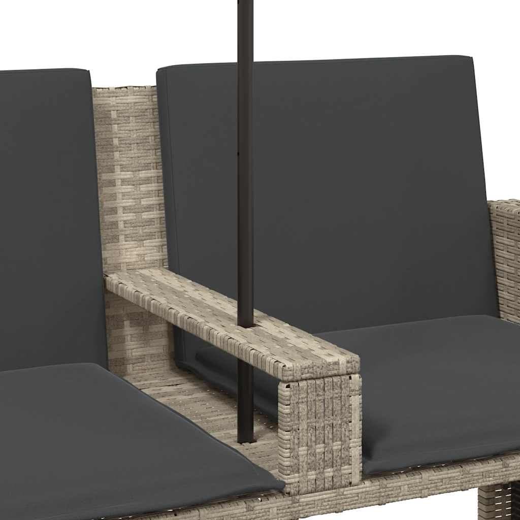 2-Seater Garden Sofa Set with Parasol and Footstools