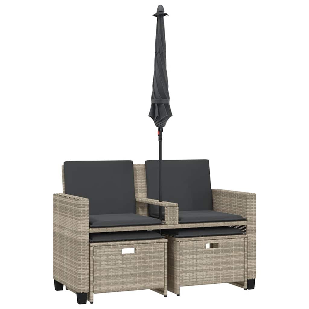 2-Seater Garden Sofa Set with Parasol and Footstools