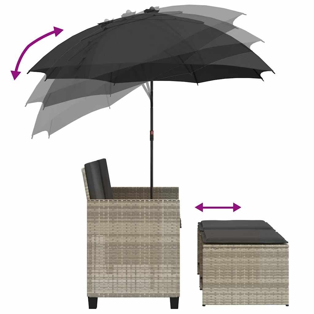 2-Seater Garden Sofa Set with Parasol and Footstools