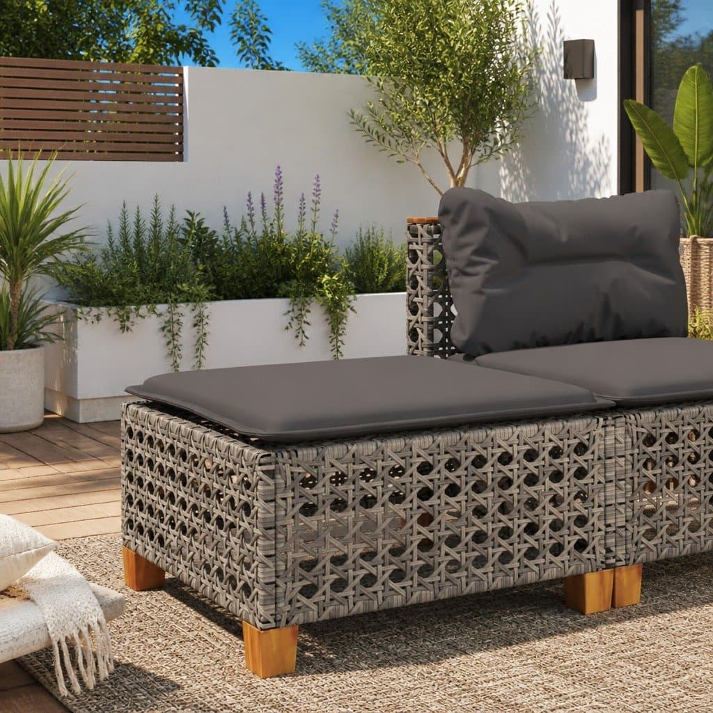 Grey Poly Rattan Outdoor Garden Stool with Cushion