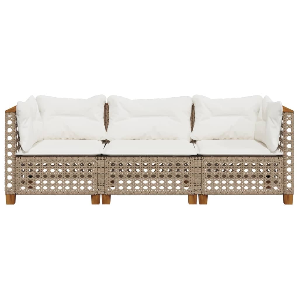 3-Seater Outdoor Garden Sofa with Cushions Beige Poly Rattan Lounge Seating