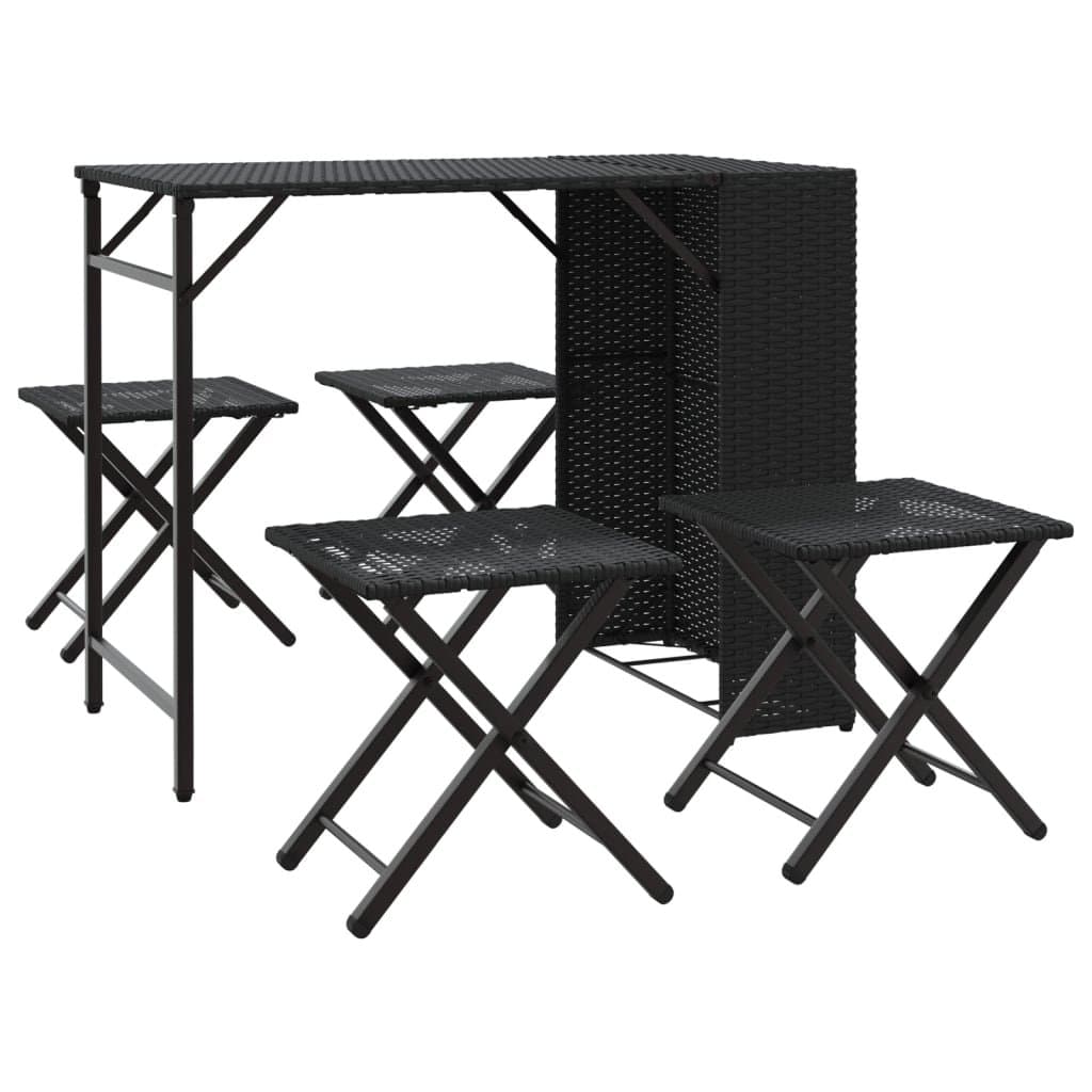 Garden Dining Set 5 Piece Foldable Outdoor Furniture Black Patio Table Stools