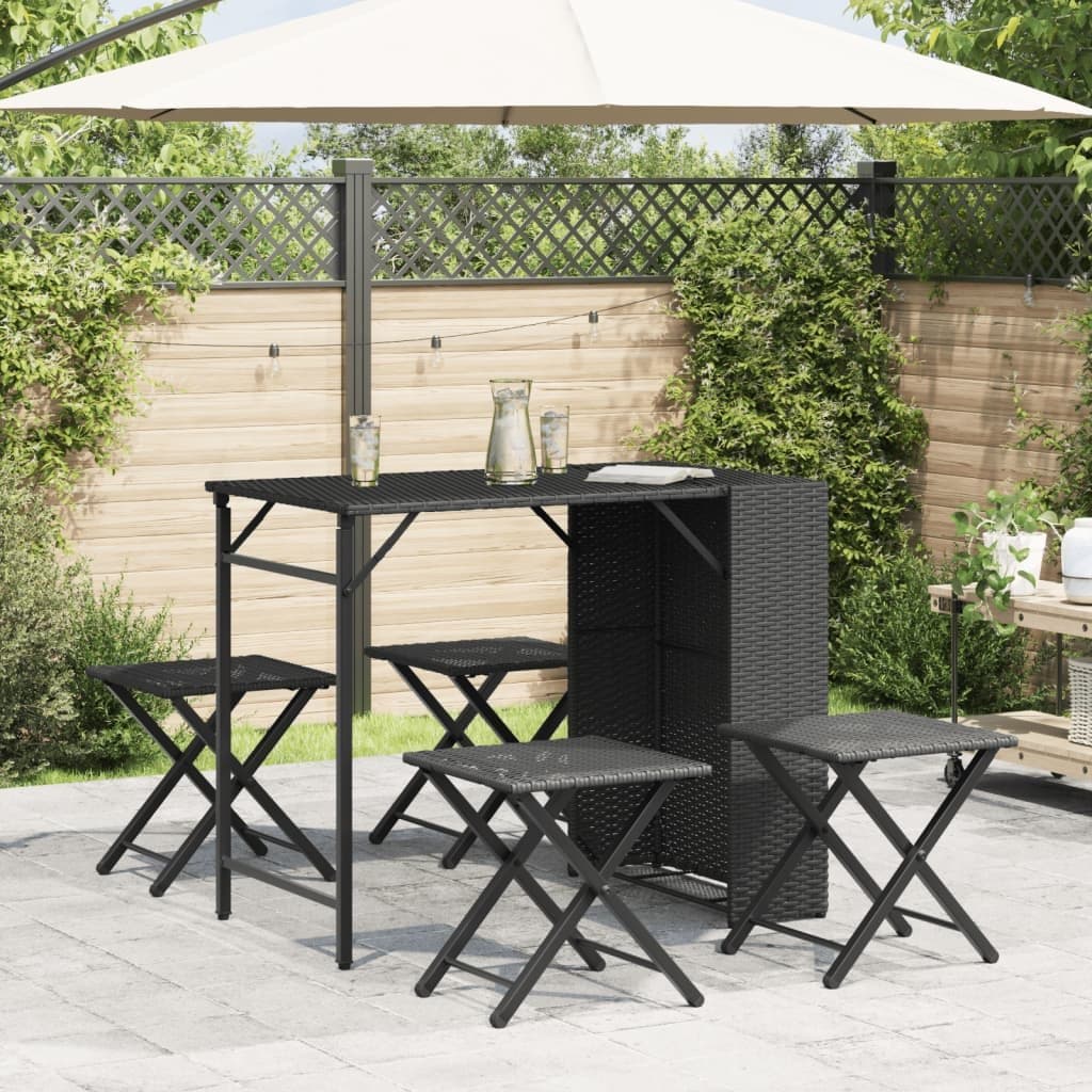 Garden Dining Set 5 Piece Foldable Outdoor Furniture Black Patio Table Stools