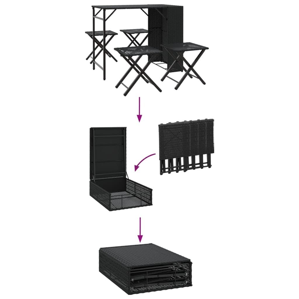 Garden Dining Set 5 Piece Foldable Outdoor Furniture Black Patio Table Stools