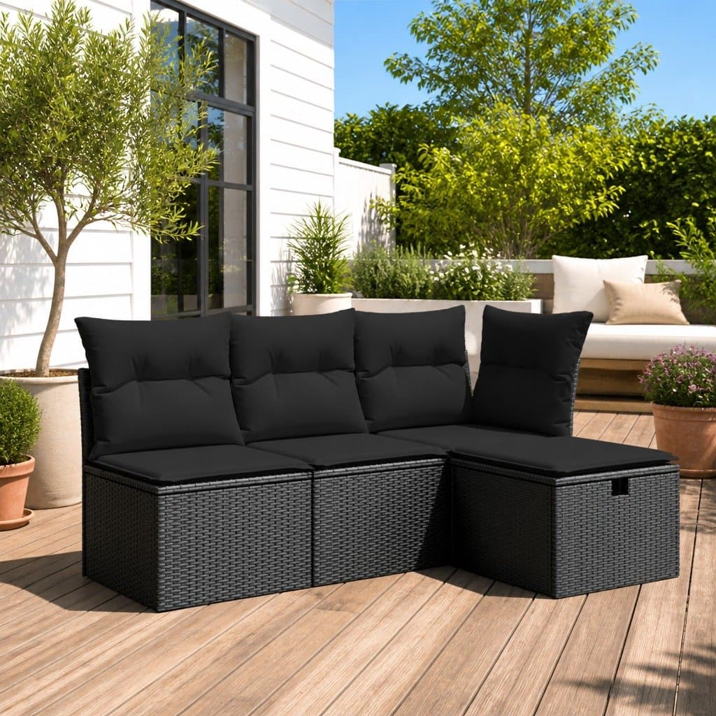 Garden Stool with Storage Cushion Outdoor Furniture Poly Rattan Black 55x55x37cm