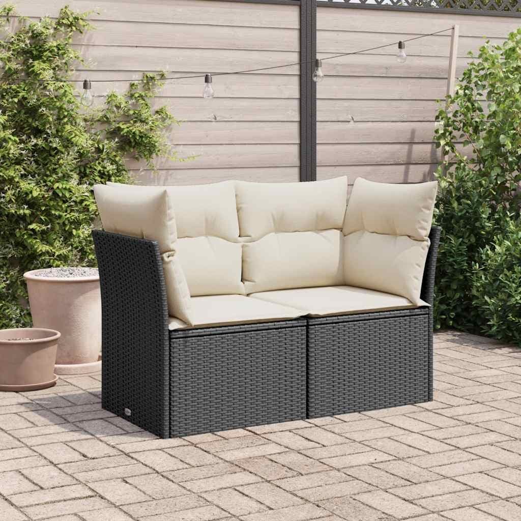 2-Seater Garden Sofa with Cushions in Black