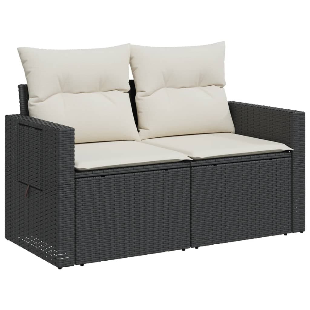 2-Seater Garden Sofa Outdoor Lounge Chair with Cushions Black Poly Rattan