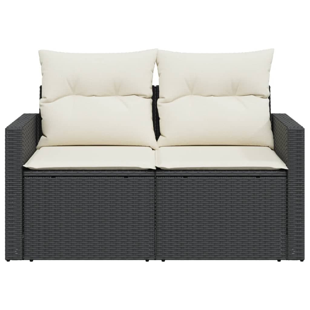 2-Seater Garden Sofa Outdoor Lounge Chair with Cushions Black Poly Rattan