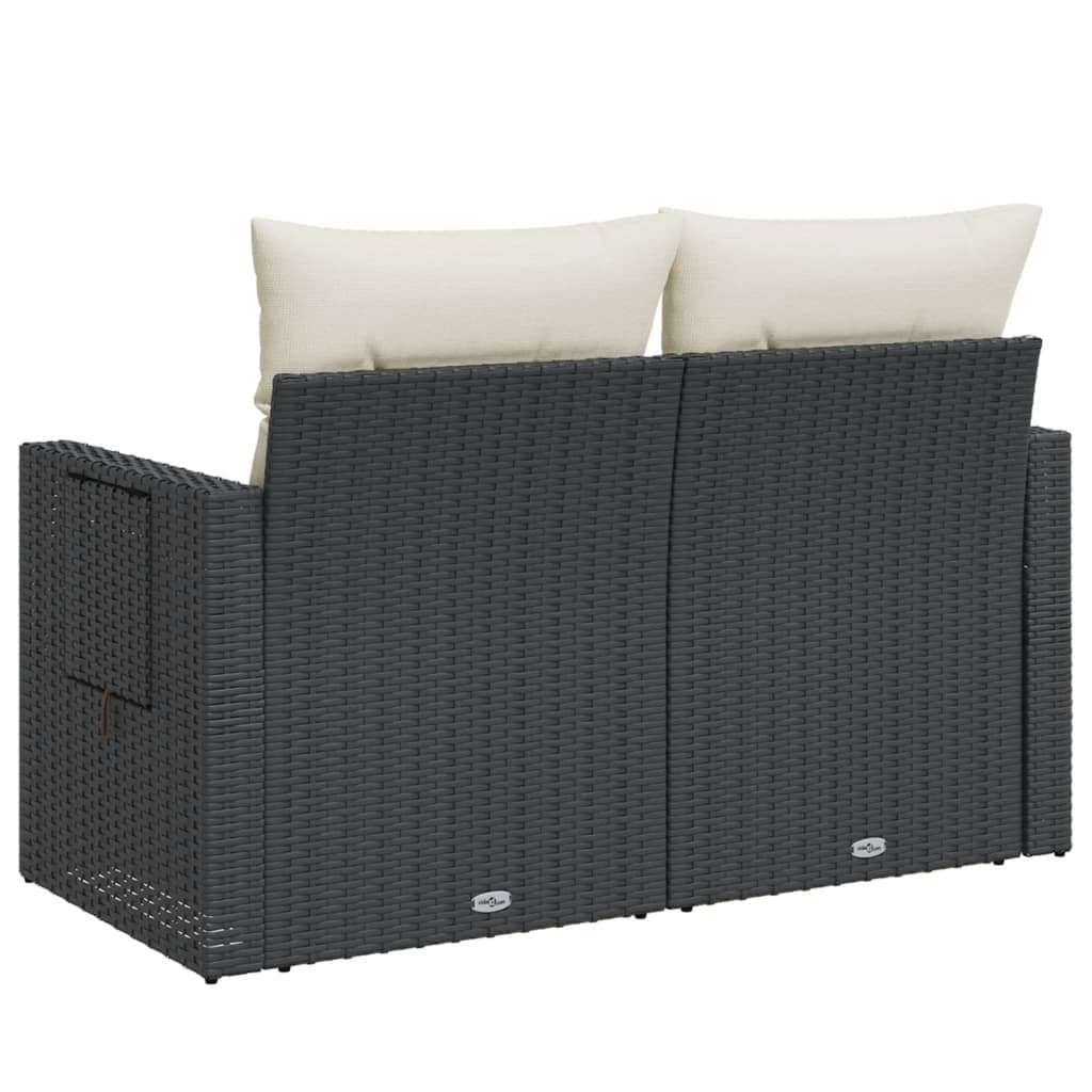 2-Seater Garden Sofa Outdoor Lounge Chair with Cushions Black Poly Rattan
