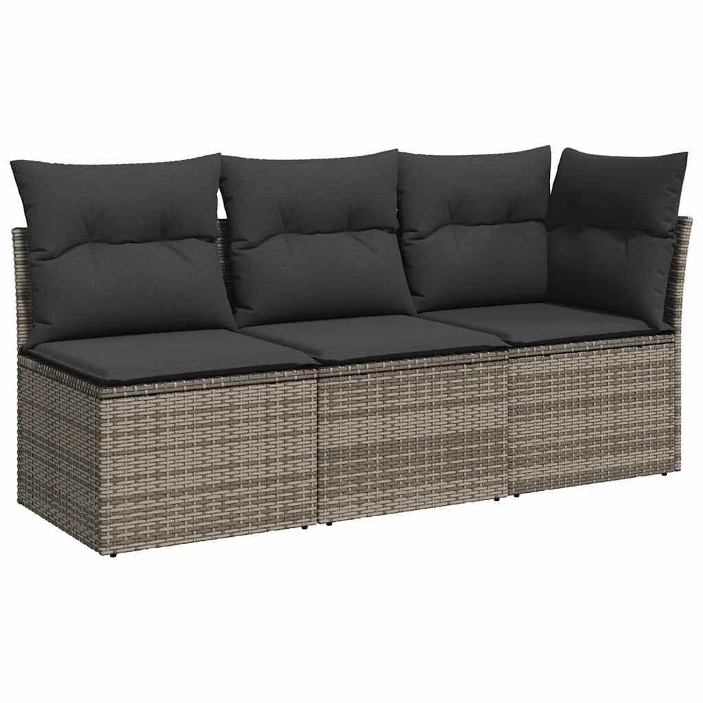 Grey Poly Rattan 3-Seater Outdoor Garden Sofa with Cushions