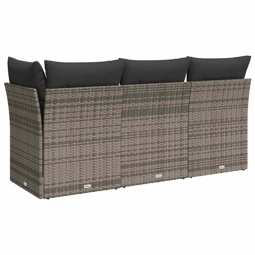 Grey Poly Rattan 3-Seater Outdoor Garden Sofa with Cushions