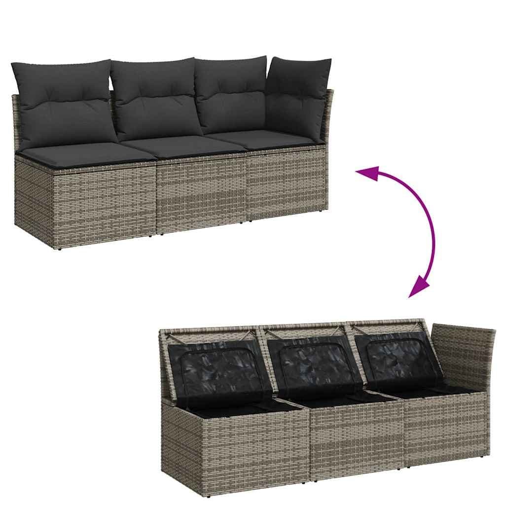 Grey Poly Rattan 3-Seater Outdoor Garden Sofa with Cushions