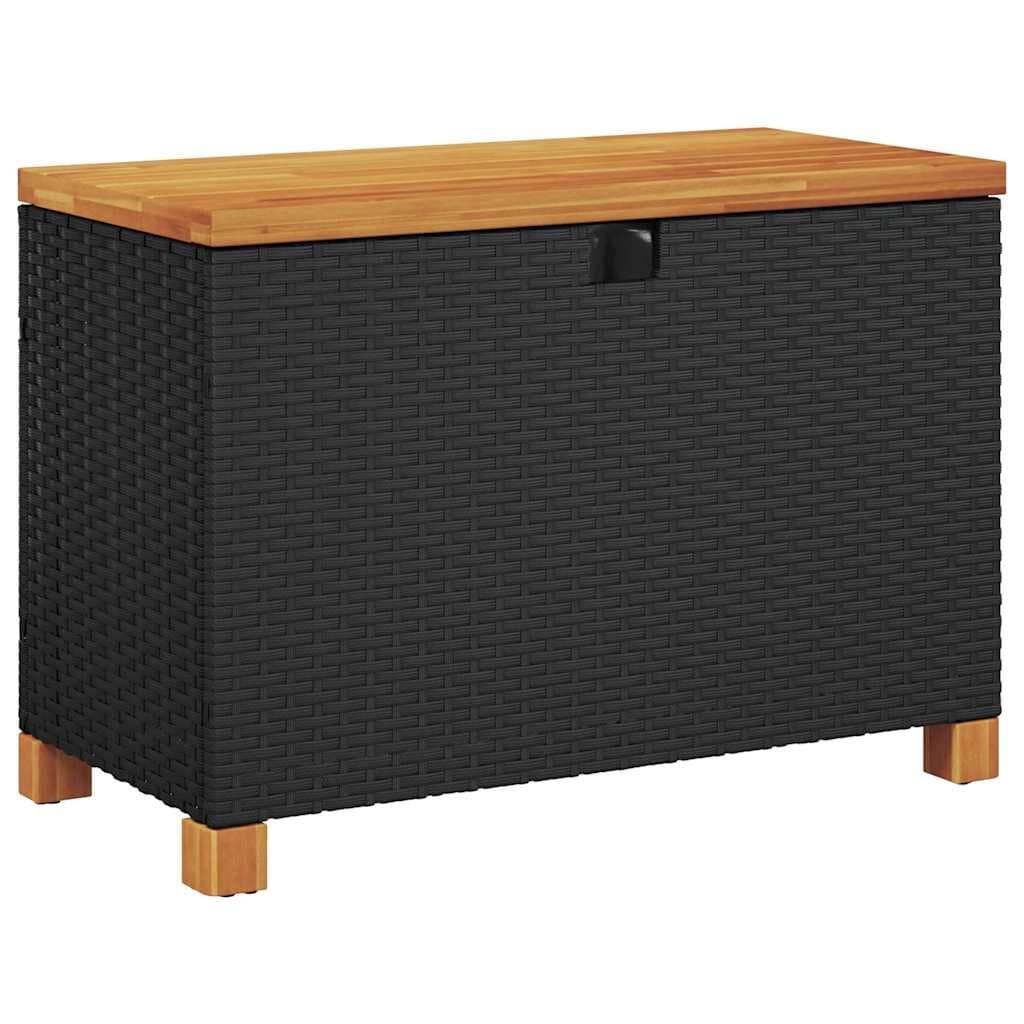 Black Garden Storage Box with Acacia Top 80x40x48cm