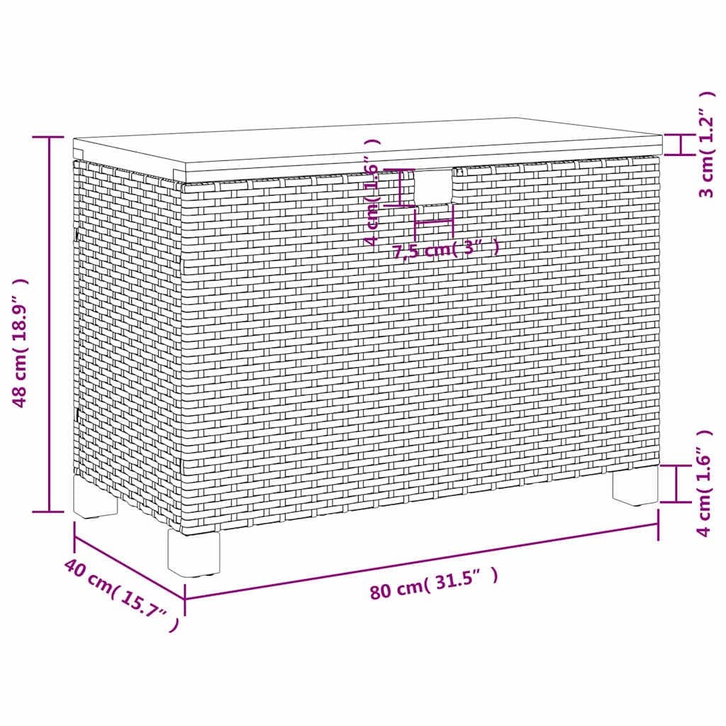 Black Garden Storage Box with Acacia Top 80x40x48cm