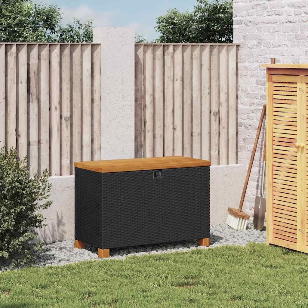 Black Garden Storage Box with Acacia Top 80x40x48cm