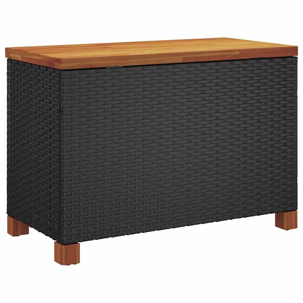 Black Garden Storage Box with Acacia Top 80x40x48cm