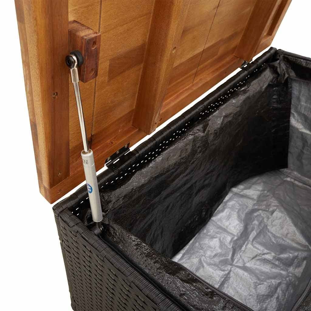 Black Garden Storage Box with Acacia Top 80x40x48cm