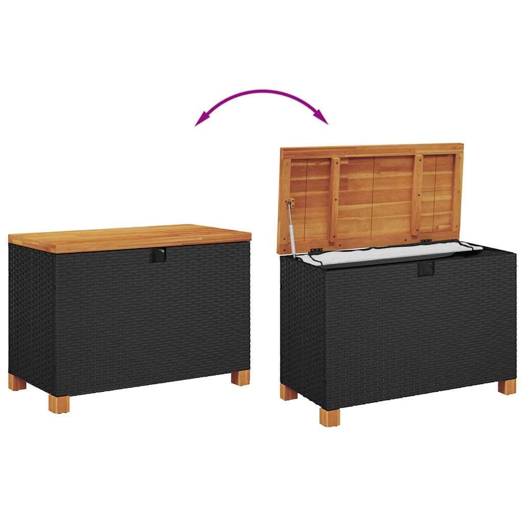 Black Garden Storage Box with Acacia Top 80x40x48cm