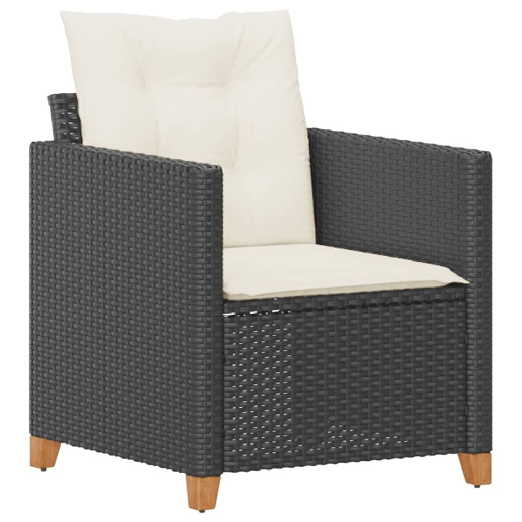 Black Poly Rattan Garden Chair with Cushions