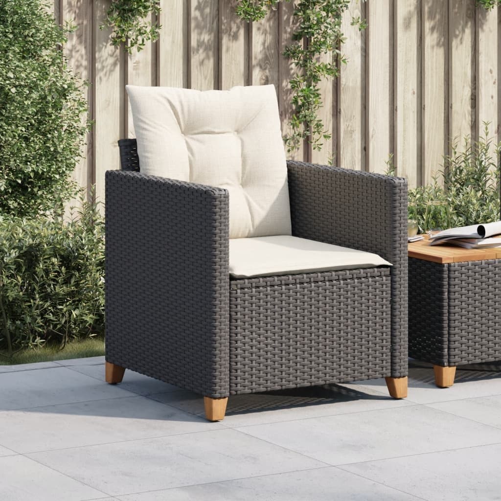 Black Poly Rattan Garden Chair with Cushions