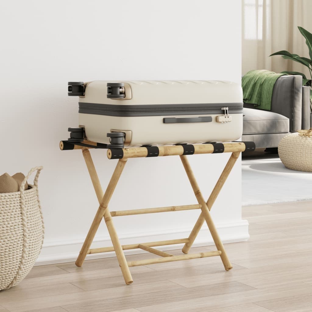 Bamboo Folding Luggage Rack with Two Shelves