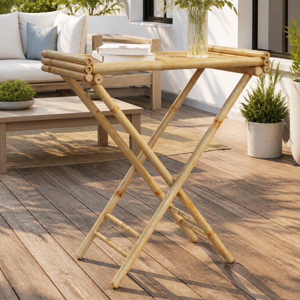 Brown Bamboo Folding Tray Table for Indoor and Outdoor Use