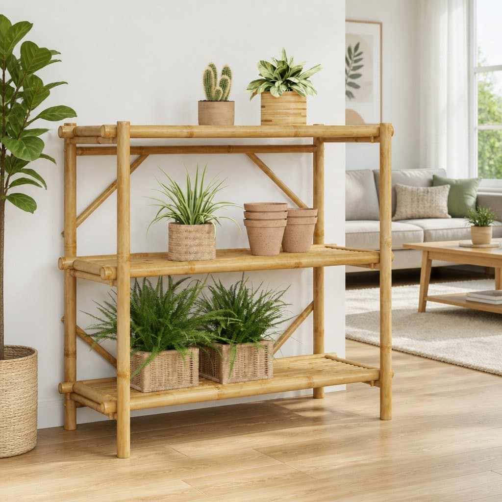 Brown Bamboo Storage Shelf 3-Tier Organiser 100x40x90 cm