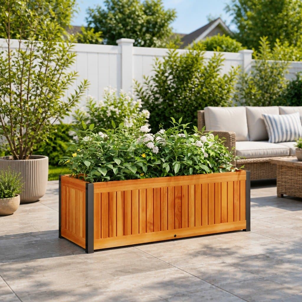 Solid Wood Acacia Garden Planter Box with Steel Frame
