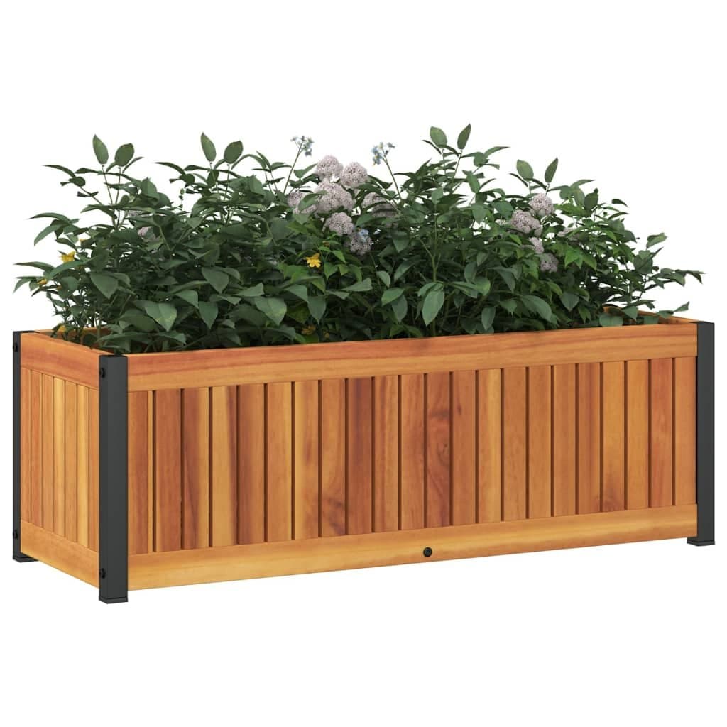 Solid Wood Acacia Garden Planter Box with Steel Frame