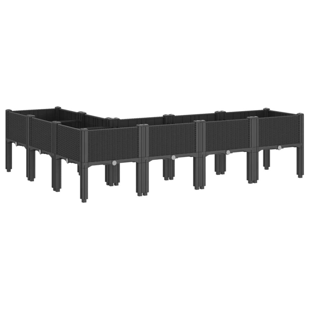 Garden Planter Box with Legs Black Outdoor Rattan Look Elevated Drainage