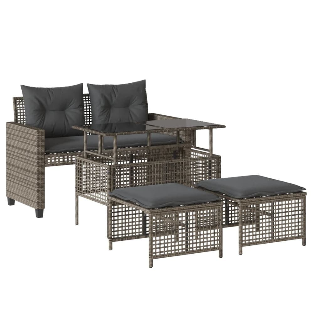 4-Piece Grey Poly Rattan Sofa Set with Glass Table