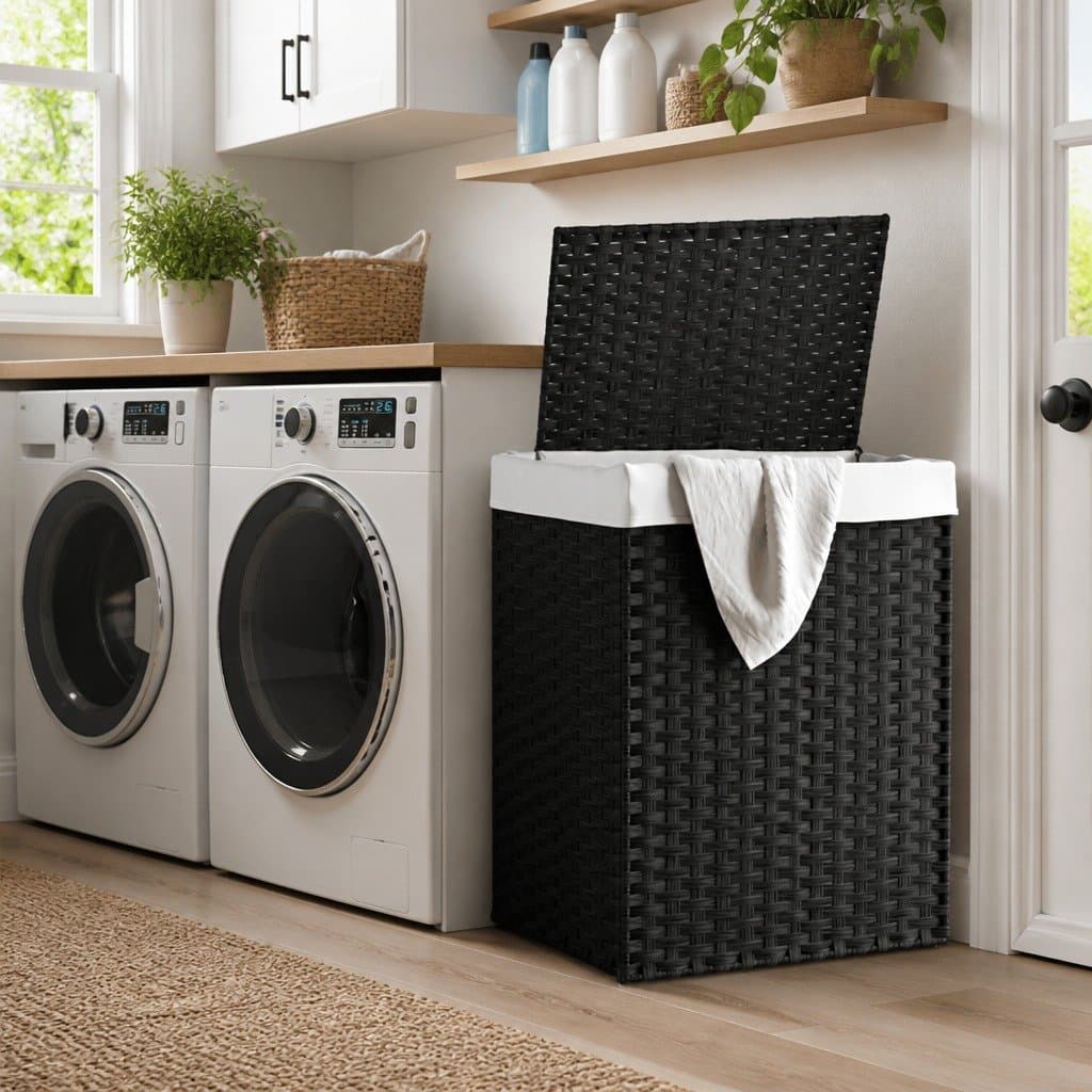 Black Poly Rattan Laundry Basket with Lid