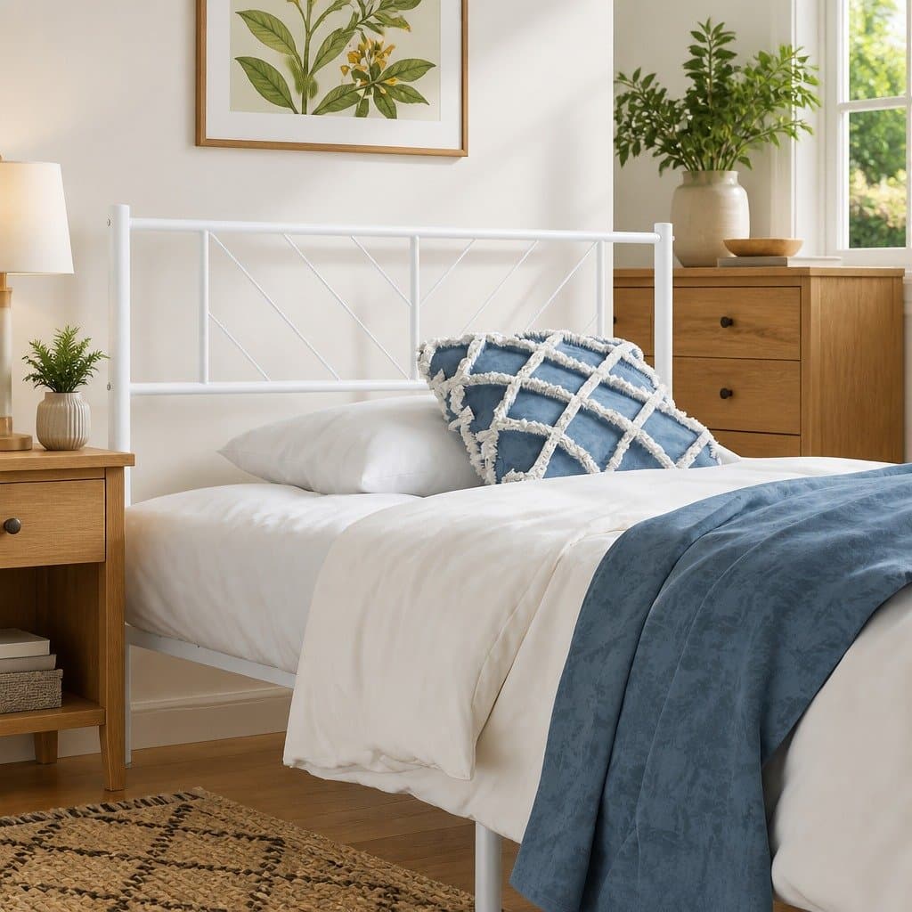 White Metal Headboard 90cm for Beds