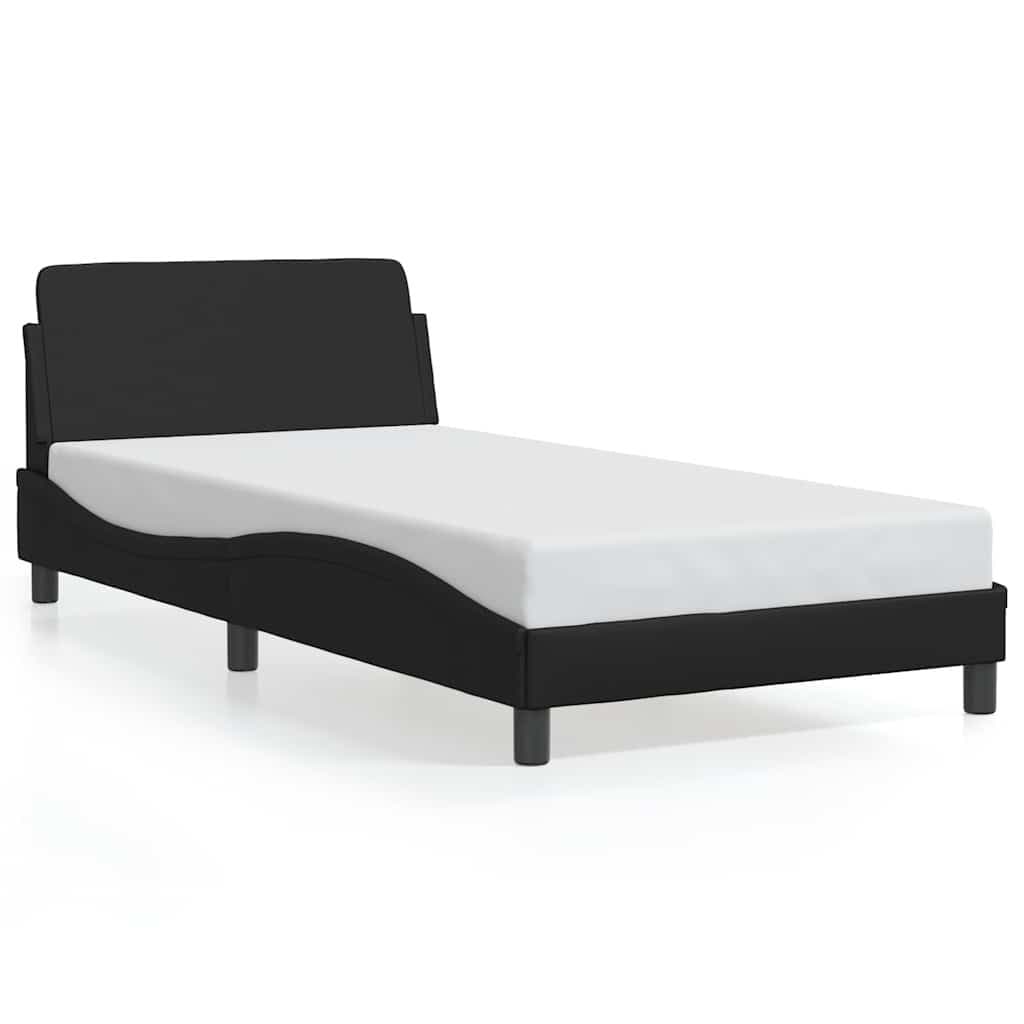 King Single Bed Frame with Black Faux Leather Headboard