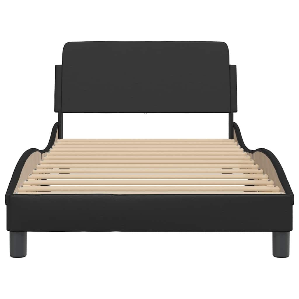 King Single Bed Frame with Black Faux Leather Headboard
