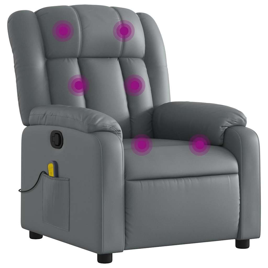 Vibration Massage Recliner Chair in Grey Faux Leather