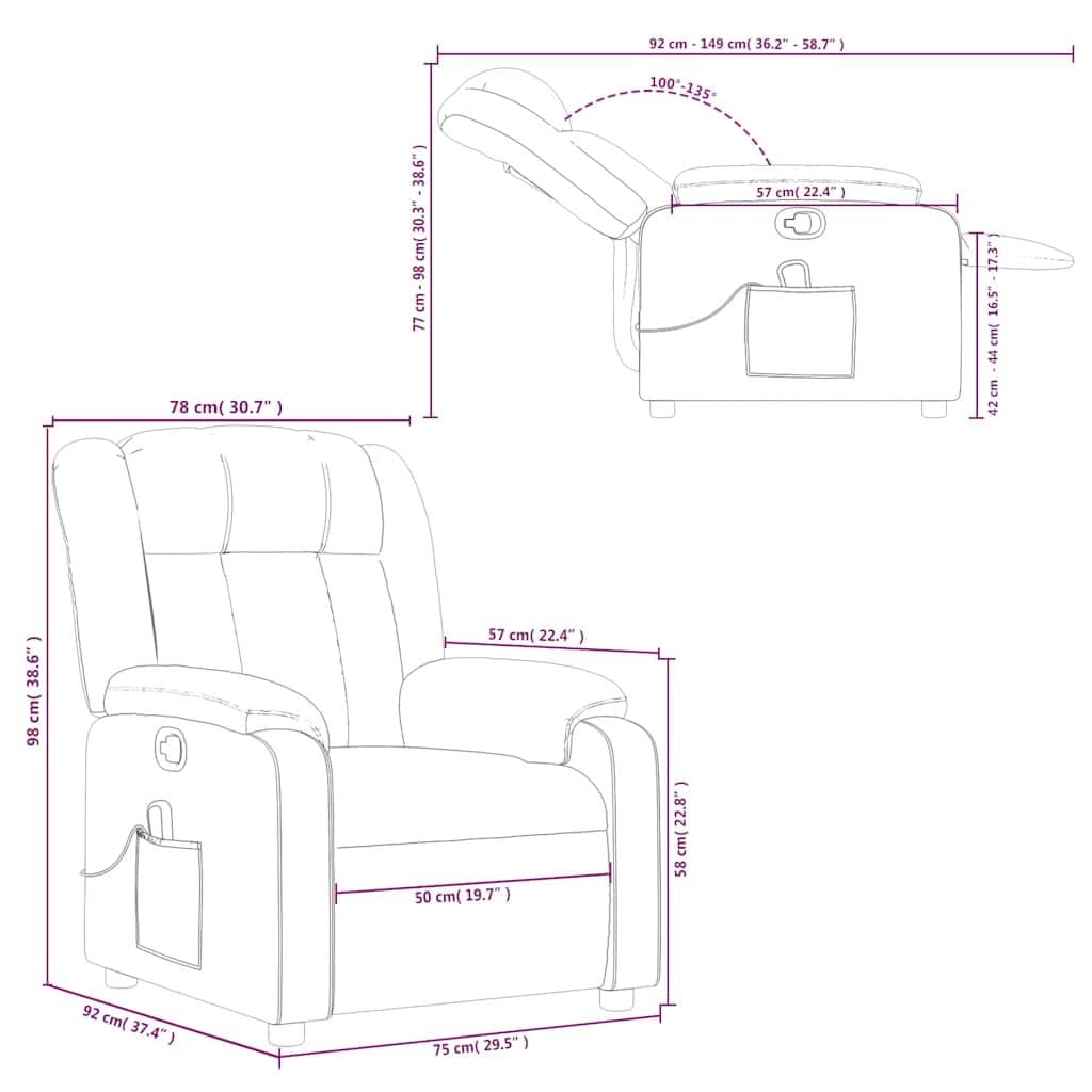 Vibration Massage Recliner Chair in Grey Faux Leather