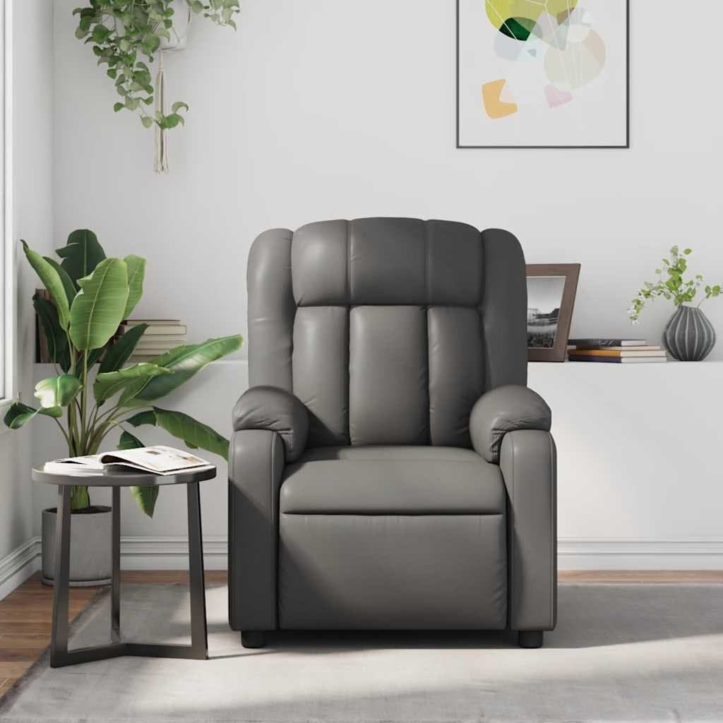 Vibration Massage Recliner Chair in Grey Faux Leather