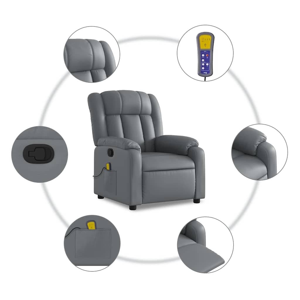Vibration Massage Recliner Chair in Grey Faux Leather