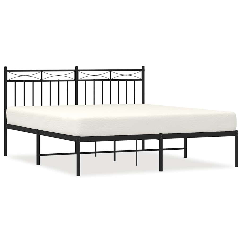 Metal Bed Frame 150x200 cm with Headboard in Black