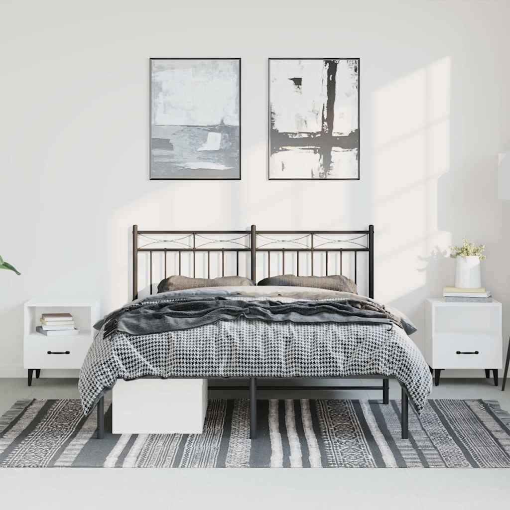 Metal Bed Frame 150x200 cm with Headboard in Black