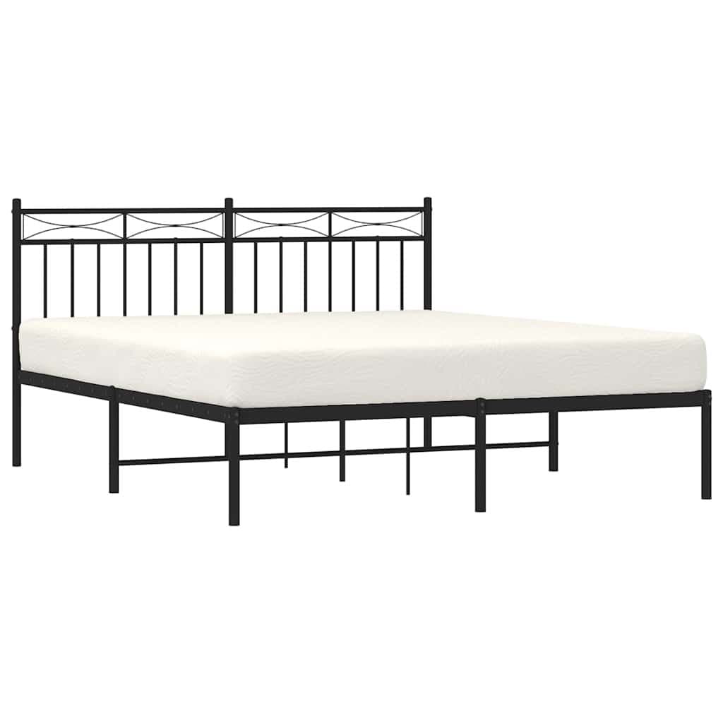 Metal Bed Frame 150x200 cm with Headboard in Black