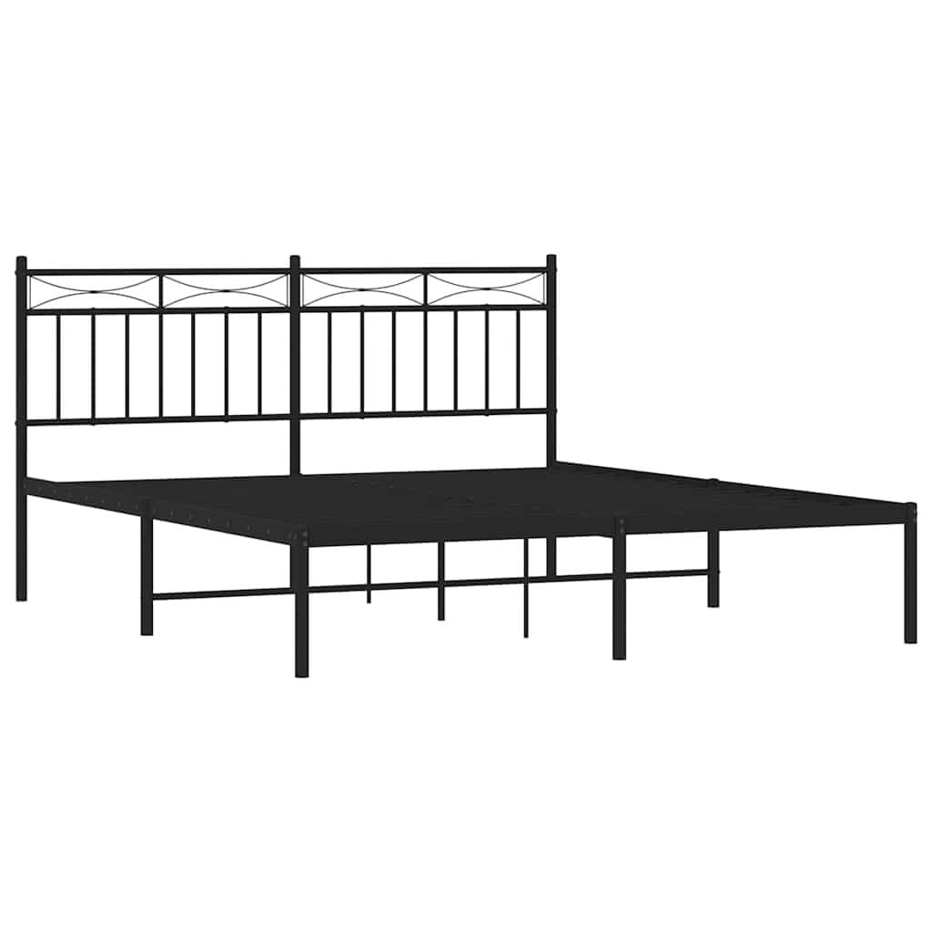 Metal Bed Frame 150x200 cm with Headboard in Black